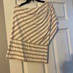 White House black market one shoulder cotton top Tan and white size small